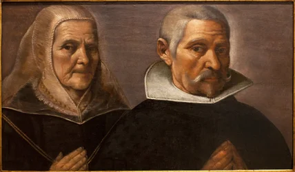 Portrett av et par i bedende alder. Maleri av Francisco Pacheco (1564-1644), cirka 1630. Museum of Fine Arts i Sevilla, Spania.