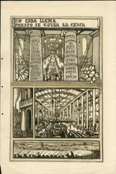 Illustrasjon av Francisco Sancha Lengo (1874-1936) - Flyvende blad, ca. 1915 - En casa llena presto se guisa la cena - 14. -18. krig, kanoner, skjell, industrifabrikker, spansk språk, mobilisering, utenlandsk presse