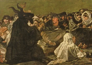 Heksesabbaten eller Den store geitebukken, (ett av De svarte maleriene), ca. 1821-23 (detalj av 38640)