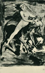Heks som rir på en geit, slutten av 1700-begynnelsen av 1800-tallet, 1943.