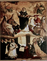 Malerier for Mayor de Santo Tomas College i Sevilla: apoteose av St. Thomas av Aquinas eller apoteose av St. Thomas av Aquinas med legene i kirken