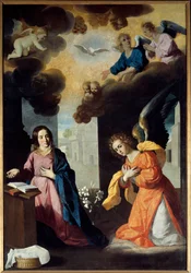 Bebudelsesmaleriet av Frans av Zurbaran (1598-1664) 1638 Søn. 2,67 x 1,85 m. Grenoble. Museum of Fine Arts