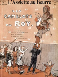 Barn detonerer en byste av Marianne ved å synge en ironisk sang til fordel for den rojalistiske kampgruppen. Illustrasjon av Francisque Poulbot (1879-1946) I «tallerkenen med smør», 27/03/1909.