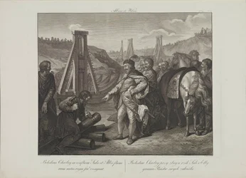 Boleslaw I fra Polen stikker grensestolper i elvene Elbe og Saale av Smuglewicz, Franciszek (1745-1807). Litografi, slutten av 1700-tallet. Privat samling