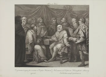 Restauratøren Casimir I møter keiseren Henry III av Smuglewicz, Franciszek (1745-1807). Litografi, slutten av 1700-tallet. Privat samling