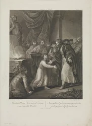 Mieszko I fra Polen mottar tonsuren av Smuglewicz, Franciszek (1745-1807). Litografi, slutten av 1700-tallet. Privat samling
