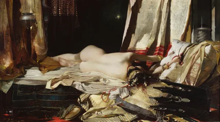 "At Order of the Padishah" (At the Order of the Padishah) Ung kvinne i et harem underdanig den persiske herskeren (orientalisme) Maleri av Franciszek Zmurko (1859-1910)
