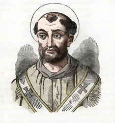 Antikvitet: representasjon av pave Fabian (Fabian eller Fabian eller Fabianus) (236-250) Tegning fra "Vatikanets mysterium" av Franco Mistrali