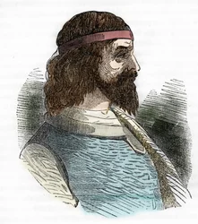Portrett av Odoaker (Odovacar), herulernes leder, hunernes allierte, og Attilas minister (435-493) (Odoacer eller Flavius Odovacer), tegning fra 