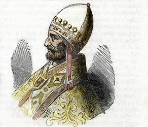 Portrett av pave Adrien IV (Nicolas Breakspear (eller Breakspeare)) (1100-1159) (Adrian, adrianus eller adriano) Tegning fra «Misteri del vaticano» av Franco Mistrali