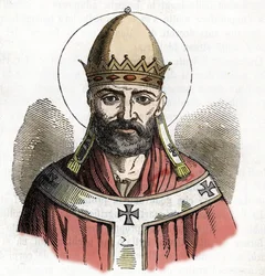 Portrett av pave Damasus I (pave Damasus) (305-384) tegning fra "I misteri del vaticano" av Franco Mistrali 1843