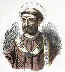 Portrett av pave Libere (Liberius) (352-366) Gravering fra "I misteri del vaticano" av Franco Mistrali 1843