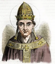Portrett av pave Sylvestre I (Silvestre eller Sylvester eller Silvestro) (314-335) - Tegning fra "Misteri del Vaticano" av Franco Mistrali