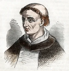 Portrett av Saint Dominica av Guzman (1170-1221), grunnlegger av den dominikanske orden (Saint Dominic) Tegning fra "Misteri del Vaticano" av Franco Mistrali