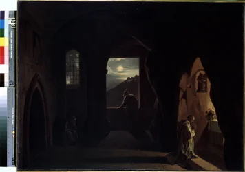 "Monks in a Cave" (Monks in a Cave) Maleri av Francois Marius Granet (1775-1849) Begynnelsen av 1800-tallet Dim. 74,5x100 cm Eremitagemuseet, St. Petersburg