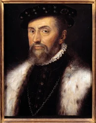 Portrett av Anne Duc de Montmorency (1492-1567) Connetable fra Frankrike. Atelier de Francois Clouet (1515-1572), v. 1555. Olje på tre. Mål: 0,32 x 0,28m. Olje på tre.