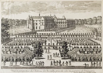 Utsikt over Chateau de Chantilly fra Orangerie, midten av 1700-tallet