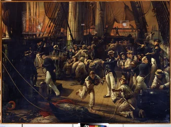 Forberedelser til ombordstigning. Maleri av Francois Auguste Biard (1798-1882). Olje på lerret, 160 x 220 cm