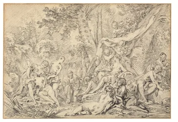 Diana og Callisto (svart kritt på papir)