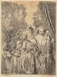 Italiensk teatergruppe i kostymer fra Commedia dell’Arte