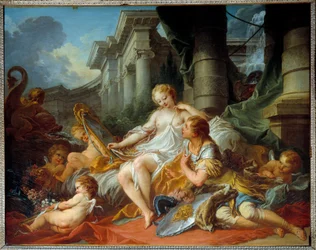 Kjærligheten til Renaud og Armide Illustrasjon av en scene av "La Jerusalem delivree" (La gerusalemme liberata) av Torquato Tasso (kjent som kruset). Den fortryllende Armide omgitt av svært symbolske Amours-seduiter ved hjelp av hans magiske speil, riddere