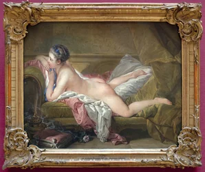 Ung jente liggende (portrett av Marie Louise O Murphy). Naken på en sofa eller den blonde odalisque. (Marie-Louise O