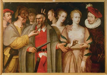 Karakterer fra Commedia dell#39;Arte … (maleri på lerret)