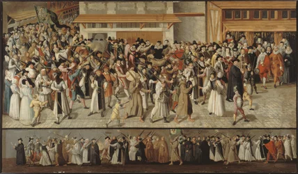 Prosesjon av ligaen på Île de la Cité, forlater Notre-Dame, ca. 1590 (olje)