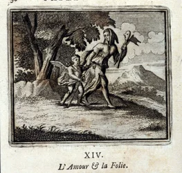 Kjærlighet og galskap. Fabler av Jean de La Fontaine (1621-95). Illustrasjon av François Chauveau (1613-1676). Utgave av 1728.