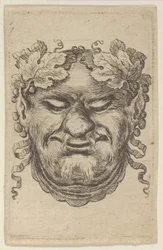 Maske av Bacchus med en krans av drueblader og bånd, fra Divers Masques, ca. 1635-45.