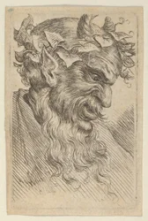 Satyrmaske med eføykrone, mot høyre, fra Divers Masques, ca. 1635-45.