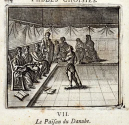 Donaubonden. Fabler av Jean de La Fontaine (1621-95). Illustrasjon av François Chauveau (1613-1676). Utgave av 1728.