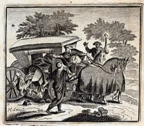 Kuren og døden. Fabler av Jean de La Fontaine (1621-95). Illustrasjon av François Chauveau (1613-1676). Utgave av 1728.