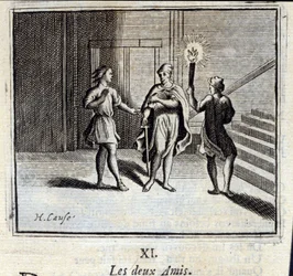 De to vennene. Fabler av Jean de La Fontaine (1621-95). Illustrasjon av François Chauveau (1613-1676). Utgave av 1728.