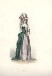 Kvinne i chapeau og redingote, æra av Marie Antoinette.