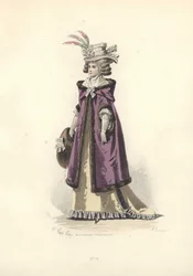 Kvinne i pelsfôret hettefrakk, æra av Marie Antoinette.