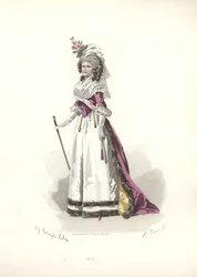 Kvinne i pelstrimmet antrekk, æra av Marie Antoinette.