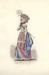 Kvinne i tricolor antrekk, æra av Marie Antoinette.