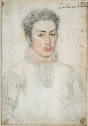 Portrett av Francois de Vendome, Viscount of Chartres (1523 - 1560) Tegning av en svart stein og blod av Francois Clouet (1515-1572)
