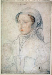 Portrett av Francoise Mareschal av Parc-damen av Mitte-de-Miolans, kone til Johannes III av Miolans (ca. 1520-1575). Æresfrue til Catherine de Medici. Tegning med svart stein og blod av Francois Clouet (1515).
