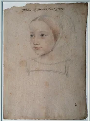 Portrett av Marguerite de France (1523-1574) barn, datter av Francois I, hertuginne av Savoy Tegning med svart stein, blod forsterket med akvarell av Francois Clouet (1515-1572) Chantilly fra 1500-tallet, Musee Conde