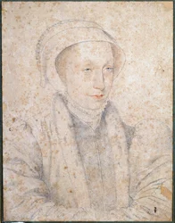 Portrett av Marie Stuart Agee (1542-1587), dronning av Frankrike og Skottland Tegning a la sanguine av Francois Clouet (1515-1572) 1500-tallet. Musee Conde, Chantilly