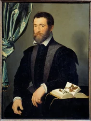 Portrett av apotekeren Pierre Quthe (1519-après 1588) Maleri av Francois Clouet (1515-1572) 1562 Søn. 0,91x0,7 m - Portrett av apotekeren Pierre Quthe (1519- ca1588). Maleri av Francois Clouet (1515-1572)