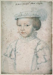Portrett av kongen av Frankrike Francois II (1544-1560). Tegning av Francois Clouet (1515-1572)