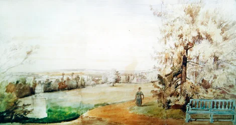 Utsikt over parken til Monsieur Geruin ved Marly-le-Roi, 1837 (wc på papir)