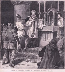 Arrestasjon av erkebiskop Geoffrey i et kloster i Dover 1191 e.Kr