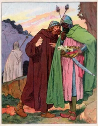 Ganelon rapporterer ordene til keiser Charlemagne (742-814) til fienden (Song de Roland) (Matter of France) - Illustrasjon av Francois Zier (1856-1924) hentet fra "" Nos-Gloriers-Nationales" rundt 1920