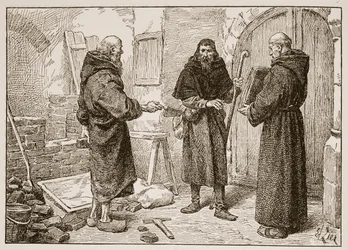 Mottak av Lanfranc av Herlwin, illustrasjon fra 'The Church of England: A History for the People' av HDM Spence-Jones, pub. ca. 1910 (sepia-bilde)
