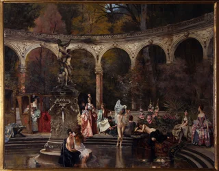 Kurtisanerbad på 1700-tallet - Maleri av Francois Flameng (1856-1923), olje på lerret