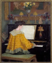 Ung jente ved pianomaleriet av Francois Gauzi (1862-1933) 1904 Toulouse, musee des Augustins - Ung kvinne ved pianoet. Maleri av Francois Gauzi (1862-1933)